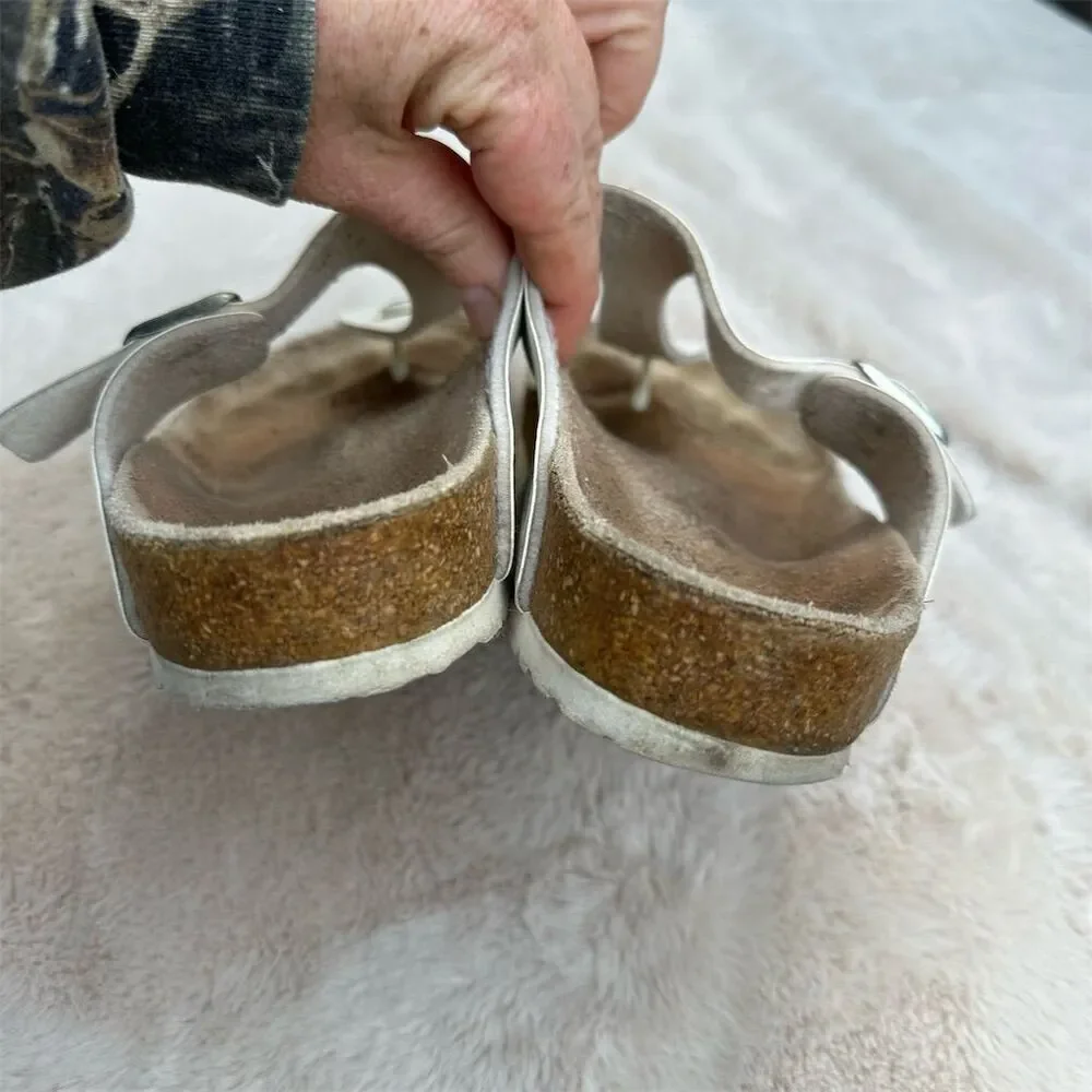 Birkenstock Gizeh Women's Thong Sandals White Leather Size 39 US 8-8.5
